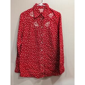 Vintage handmade Western long sleeve shirt w floral embroidery w/horseshoe print